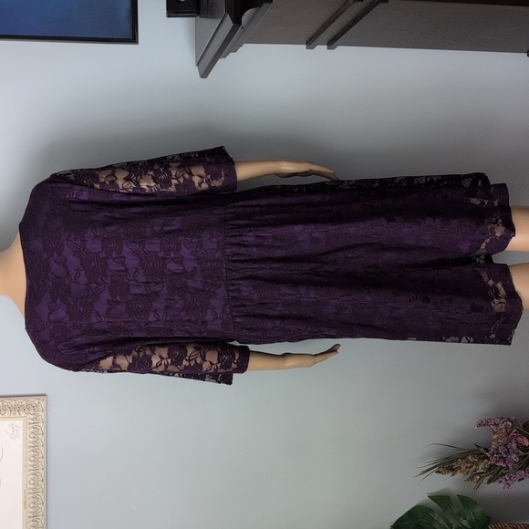 Purple Floral Lace Midi Dress Whimsigoth Dark Romantic Plus Size 20 - Picture 11 of 15